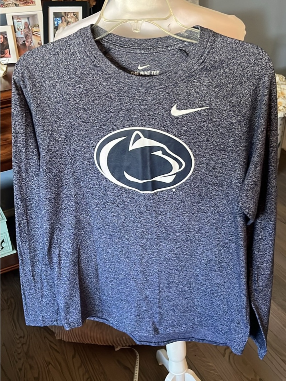 Nike Long Sleeve Tee Navy Heather with White Logos